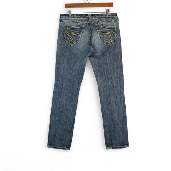 Vigoss Jeans Womens 9 Blue Straight Stretch Denim Mid Rise Contrast Stitch Y2K - Picture 2 of 11